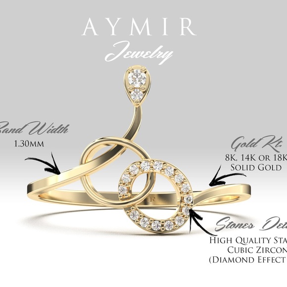 8K Yellow Solid Gold with CZ Minimalist Ring, Aymir Jewelry, size 7.5 - Picture 4 of 6